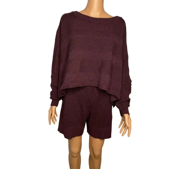 Free People Beach Lena Knit Sweater PulloverShorts Set Size Small Purple New - Picture 3 of 10